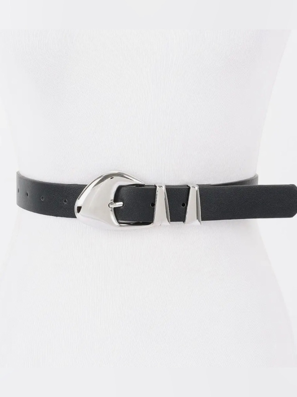 Silver Multi Metal Metal Buckle  Black Belt